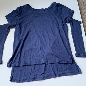 Blue bintage havana long sleeve tee with cut of shoulders